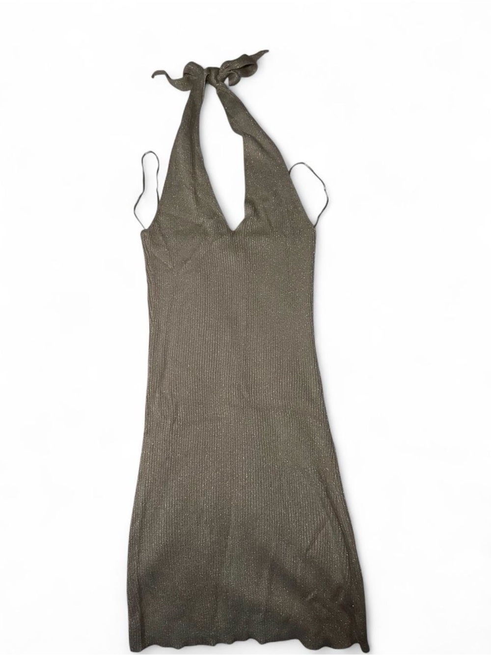 Gold Shimmer Ribbed Halter Dress